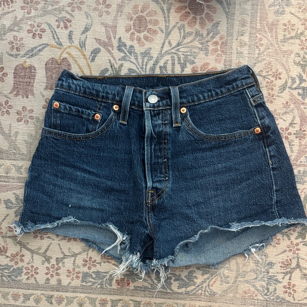 Levi's Dark Blue Raw Hem Denim Cutoff Shorts